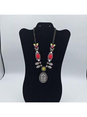 VTG COLORFUL BRIGHT ACRYLIC RESIN RHINESTONE BIB STATEMENT ADJUSTABLE NECKLACE